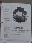 113.12890 Sears Craftsman 1 2 H.p Capacitor Start A.c Motor Owners Manual 113.12890 Sears Craftsman 1 2 H.p Capacitor Start A.c Motor Owners Manual