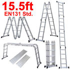 15.5ft Unbranded Generic Pro Platform Multi-purpose Folding Aluminum Ladder W 2 Free Plate Usa
