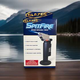 Blazer Fx-1000 Brand New Spitfire Butane Refillable Torch In Black And Silver Es10000-cr