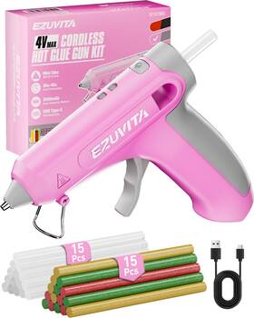 Ez127003 Ezuvita 4v Pink Cordless Hot Glue Gun Kit With 30 Multi-color