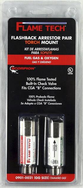 0901-0021 Flame Tech 840126302875 Torch Mounted Flashback Arrestor Set Oxy/fuel 9/16 Inch Class B