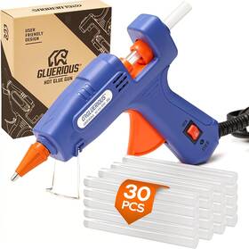 Grs01ab Gluerious Mini Hot Glue Gun With 30 Sticks For Crafts School Orange And Blue