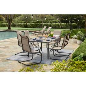 Fcs80433-st-3 Hampton Bay Glenridge Falls 7-piece Metal Rectangle Outdoor Dining Set In Putty