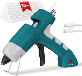 Hj052b Hhdqymsg Cordless Hot Glue Gun 20w With 30pcs Premium Blue-2600mah