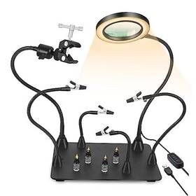N-agr8-bk10 Jlx Factory Helping Hands Soldering With Big 5x Magnetic Magnifying-lamp And Heavy Brown