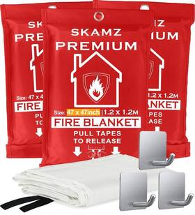 Skamz Fbnp24p3 Emergency Fire Blanket Xl Size 47 Inch X 3 Pack With Hooks Welding Fireproof Blanke