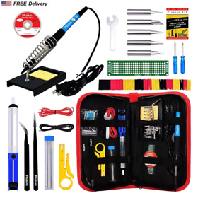 7865458 Soldering Iron Kit 60w Temp Adjus Solder Wire Tweezers Desoldering Pump Stand