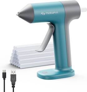 W106-blue Tilswall Cordless Hot Glue Gun Rapid 30s Preheat Mini And 1 Blue