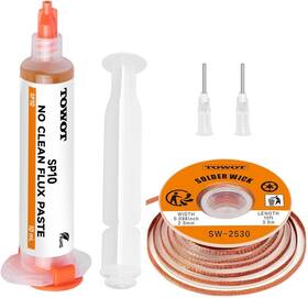 Sw2530 Towot Sp-10 10ft Solder Wick Braid And No-clean Soldering Flux Paste 10cc - Desolderin