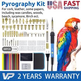 W41016 Vertexparts 98pcs 110v Wood Burning Pen Set Soldering Iron Kit Stencil Pyrography Craft Tool