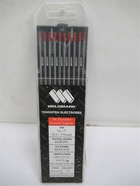 Wm43718 Weldmark 1/8 Inch X 7 2% Thoriated Ground Tungsten Electrode Red Pk 10