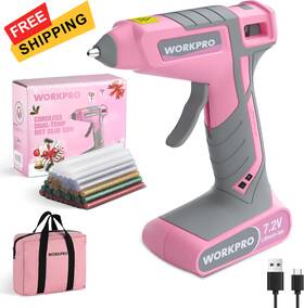 Workpro 820909611080 Cordless Hot Glue Gun 7.2v With 50 Pcs Premium Mini Pink