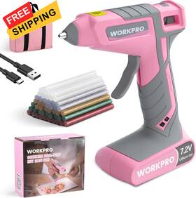 W125330ae Workpro Cordless Hot Glue Gun 30s Fast Preheating 7.2v Dual-temp Pink