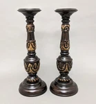 Candle Holders Hand Carved Wood Brown 3"-4"DIA Pillar 6.5"DX18"H SET/2. Fixed Price $35.96.