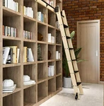 Unfinished Pine Wood Sliding Library Ladder With Metal Step Rolling. Fixed Price $290.00.