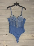 Denim Rhinestone Bodysuit Women Large Cowgirl Bachelorette Western Core Bling. Fixed Price $24.00.
