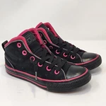 Converse All Star Girls Junior Black Hot Pink Mid Top Sneakers Size 2 Lace Up. Fixed Price $19.99.