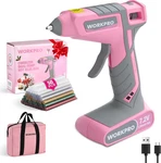 Workpro Cordless Hot Glue Gun, 7.2V With 50 Pcs Premium Mini Pink. Fixed Price $61.43.