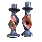 Vintage African Soapstone Candlestick Holders Hand Carved Animal Design Blue. Fixed Price $11.78.