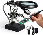 Desktop Led Lighted Magnifying Glass Soldering Station, Adjustable Helping Hand. Fixed Price $27.99.