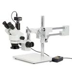Amscope 3.5X-180X Trinocular Stereo Boom Microscope +5MP Camera +led Ring Light. Fixed Price $1140.99.