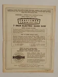 Assy/oper. Instructions Only For - Oncraftsman 7" Circular Hand Saw # 315.27802. Fixed Price $9.74.