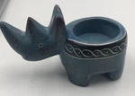 Blue Hand Carved Soapstone Rhinoceros Candle Holder Figurine Made Kenya. Fixed Price $9.99.