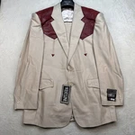Deadstock Western Suit Rockabilly Stage Cowboy Yoke Cream Burgundy 40R 32. Fixed Price $149.00.