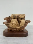 Delightful Noah's Ark Hand Carved Olive Wood Sculpture On Base. 7 X4 X5. Fixed Price $50.00.