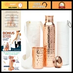 Ayurvedic Copper Water Bottle 34OZ W/tumbler, Carry Bag & Deco Sleeve Leak-pro. Fixed Price $74.99.