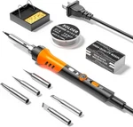 60W Adjustable Temperature Soldering Iron Kit 9-IN-1 With 5 Tips, Orange. Fixed Price $14.69.