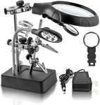 Desktop Led Lighted Magnifying Glass Soldering Station, Adjustable Helping Hand. Fixed Price $28.87.