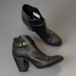 American Eagle Ankle Boots Women 8.5 Black Side Zip 3IN Heel Snap Strap Faux Euc. Fixed Price $25.78.