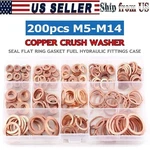 200PCS Solid Copper Crush Washer Gasket Set Flat O-ring Seal Assortment Kits. Fixed Price $10.79.