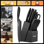 15PCS Black Knife Block Set With Sharpener Non-stick Blades & Ergonomic Handle. Fixed Price $57.99.