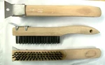 Wood Handle Wire With Scraper, 4 Row, 10 Brushes. Fixed Price $28.99.