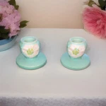 1920S Weller Pottery Candlestick Holders Aqua Spring Flower Dreamy Boho. Fixed Price $35.00.