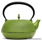 Nanbutekki Tetsubin Japanese Cast Iron Kettle Flat Round Arare Green 67OZ MT-223. Fixed Price $340.00.