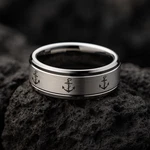 Anchor Symbol Engraved Wedding Band, Tungsten Spinner Anxiety Ring 8MM. Fixed Price $157.24.