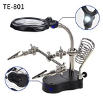 3-HAND Soldering Iron Stand Magnifying Glass Led Alligator Clip Holder Repair. Fixed Price $13.99.