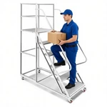 6 Step Rolling Ladder With Wheels Warehouse Non-slip Stair Handrail. Fixed Price $484.99.